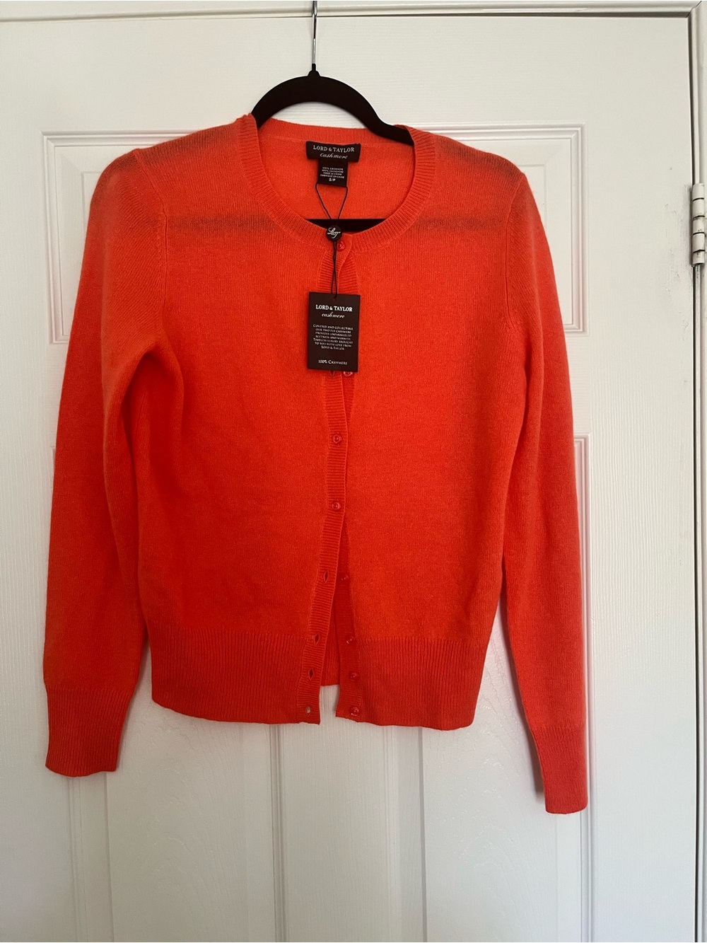 Lord & Taylor Orange/Coral Crewneck Button Cardigan